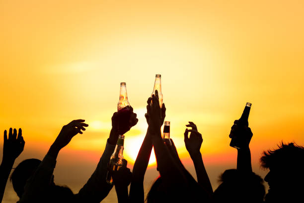 Friends Beach Party Drinks Toast Celebration Concept. POOL SUNSET PARTY - Monestir de Santes Creus