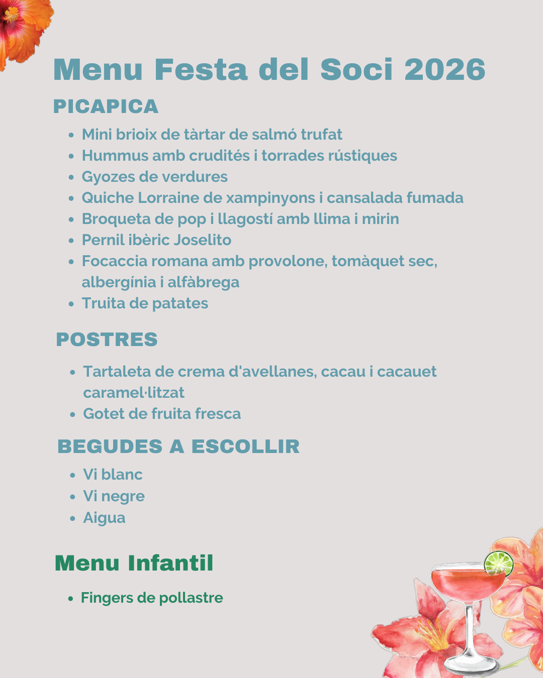 Menu Festa del Soci Festa del Soci 2026 - Monestir de Santes Creus